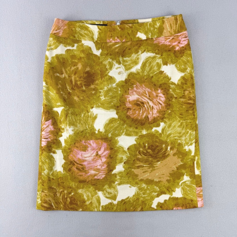 Talbots Floral Pencil Skirt Womens 8 Pink Cotton Textured Office Career
